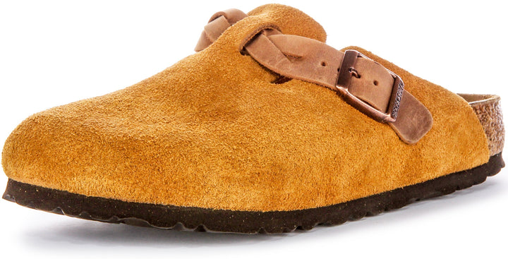Birkenstock Boston-tofflor | Minkfärgat mockaläder – flätat band för kvinnor