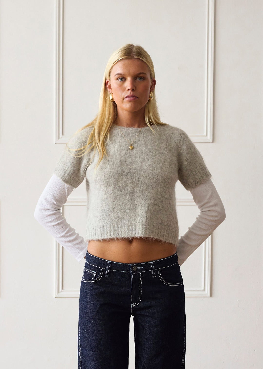 Pull à Manches Courtes - Gris Clair