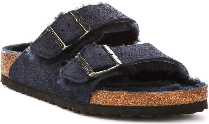 Birkenstock Arizona-sandaler | Marinblå mocka med fårskinnsfoder för kvinnor – normal läst