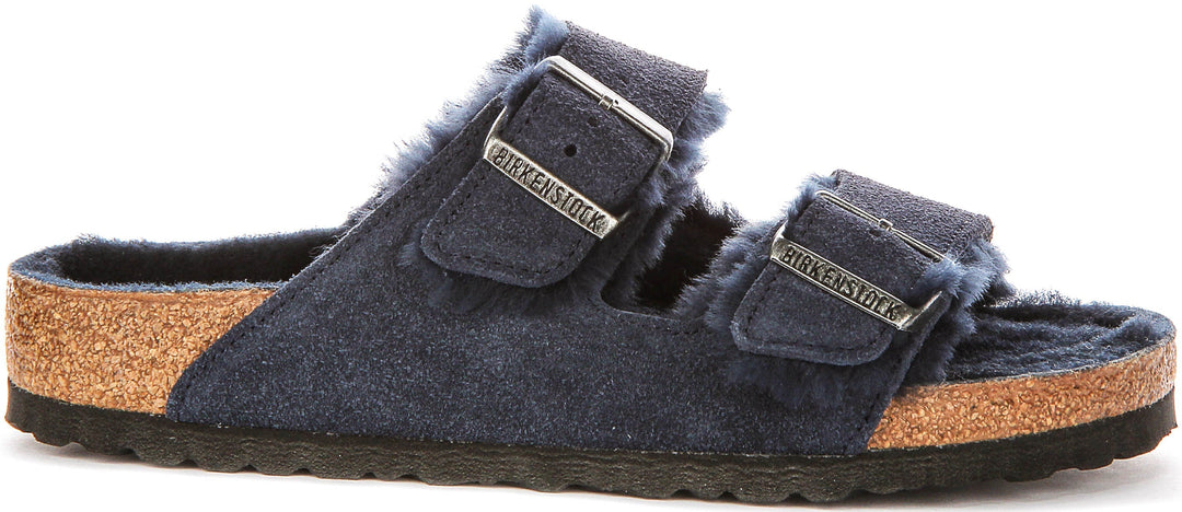 Birkenstock Arizona-sandaler | Marinblå mocka med fårskinnsfoder för kvinnor – normal läst