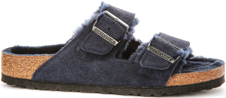 Birkenstock Arizona-sandaler | Marinblå mocka med fårskinnsfoder för kvinnor – normal läst