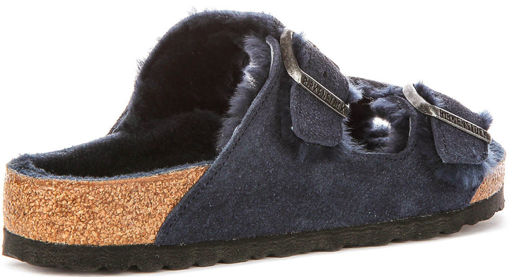 Birkenstock Arizona-sandaler | Marinblå mocka med fårskinnsfoder för kvinnor – normal läst