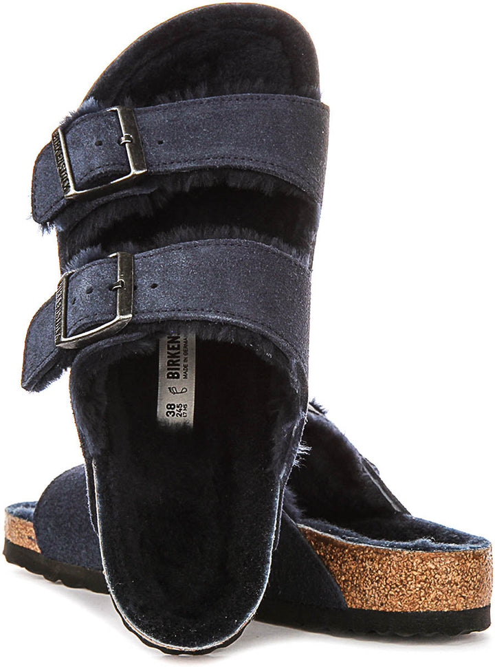 Birkenstock Arizona-sandaler | Marinblå mocka med fårskinnsfoder för kvinnor – normal läst