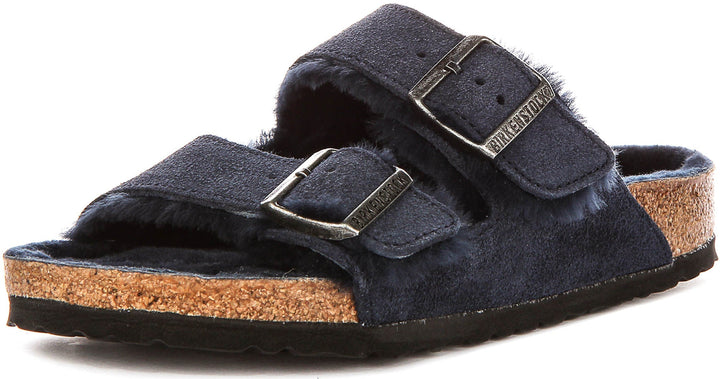 Birkenstock Arizona-sandaler | Marinblå mocka med fårskinnsfoder för kvinnor – normal läst