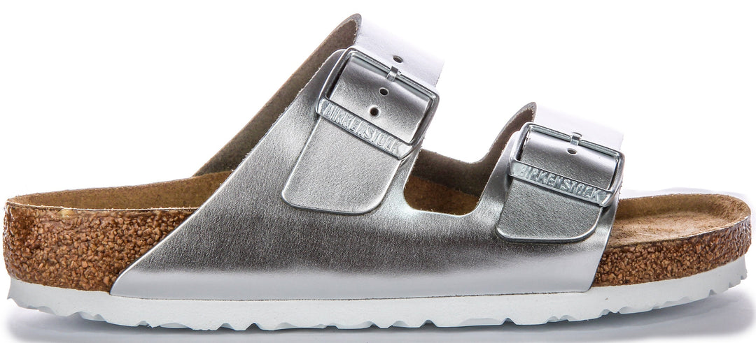 Sandales Birkenstock Arizona | Cuir véritable argenté pour femmes