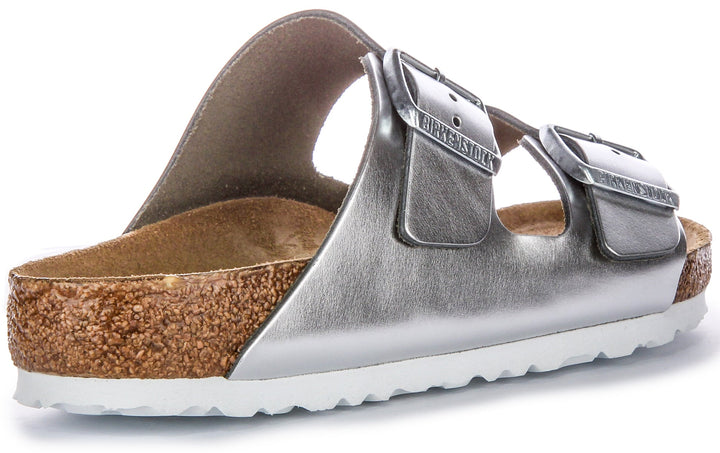 Sandales Birkenstock Arizona | Cuir véritable argenté pour femmes