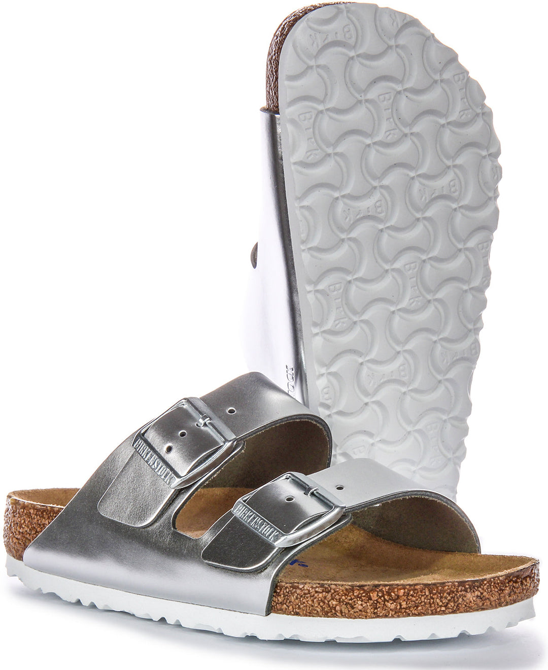 Sandales Birkenstock Arizona | Cuir véritable argenté pour femmes