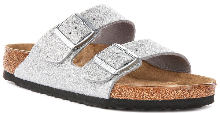 Birkenstock Arizona-sandaler | Metalliskt silverfärgad Birko-Flor – metallisk finish för kvinnor – normal läst