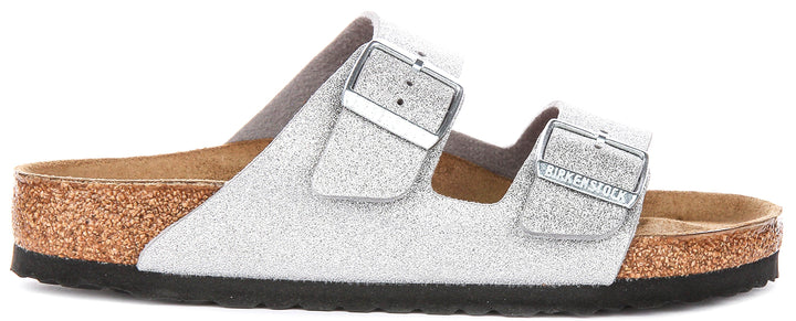 Birkenstock Arizona-sandaler | Metalliskt silverfärgad Birko-Flor – metallisk finish för kvinnor – normal läst