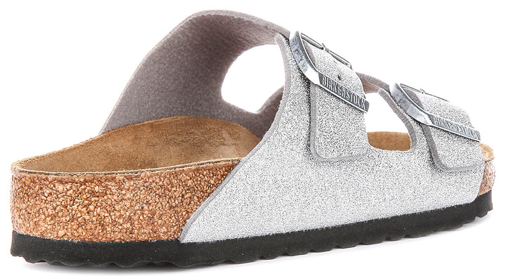 Birkenstock Arizona-sandaler | Metalliskt silverfärgad Birko-Flor – metallisk finish för kvinnor – normal läst