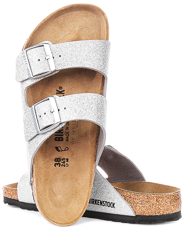 Birkenstock Arizona-sandaler | Metalliskt silverfärgad Birko-Flor – metallisk finish för kvinnor – normal läst