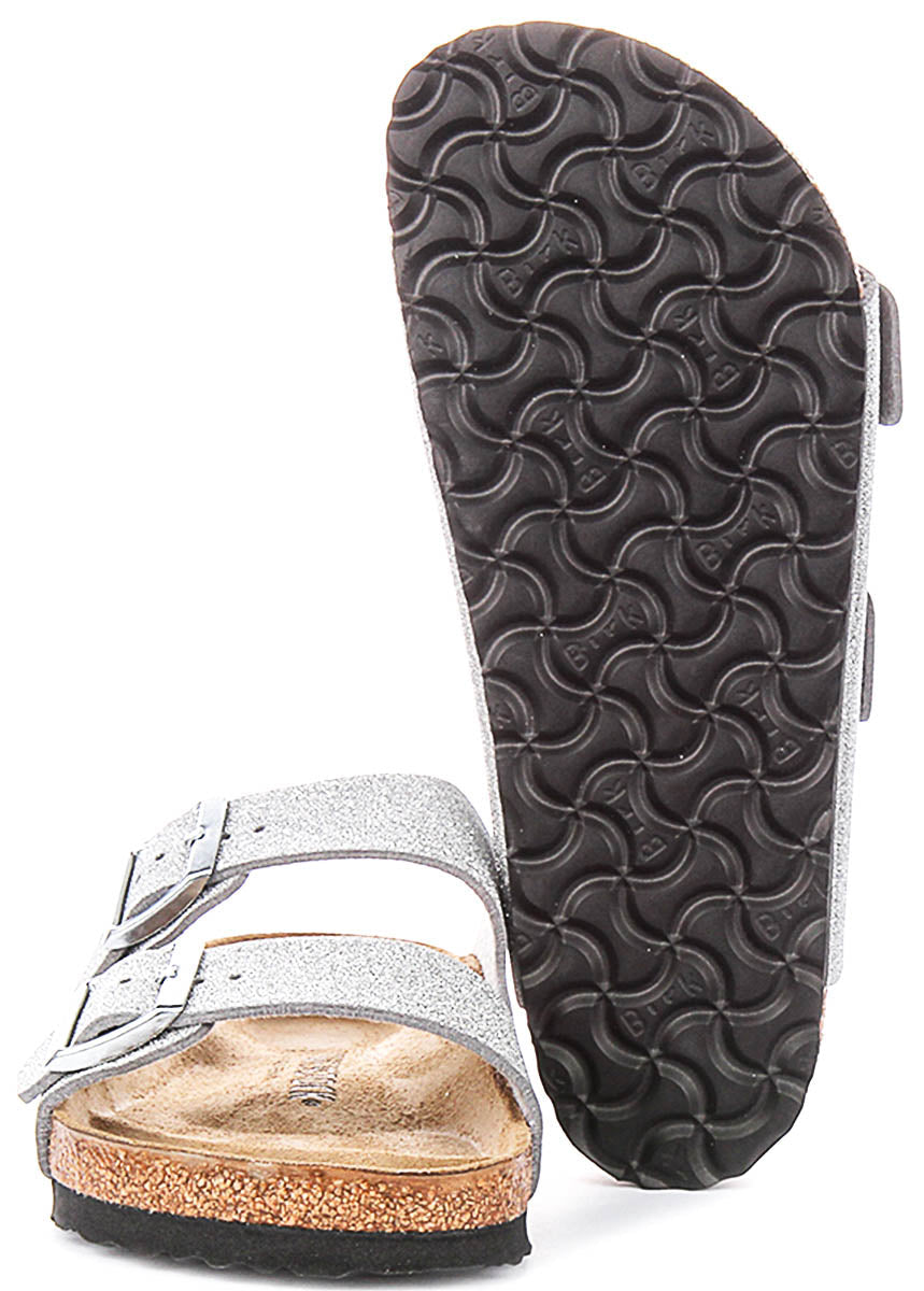 Birkenstock Arizona-sandaler | Metalliskt silverfärgad Birko-Flor – metallisk finish för kvinnor – normal läst