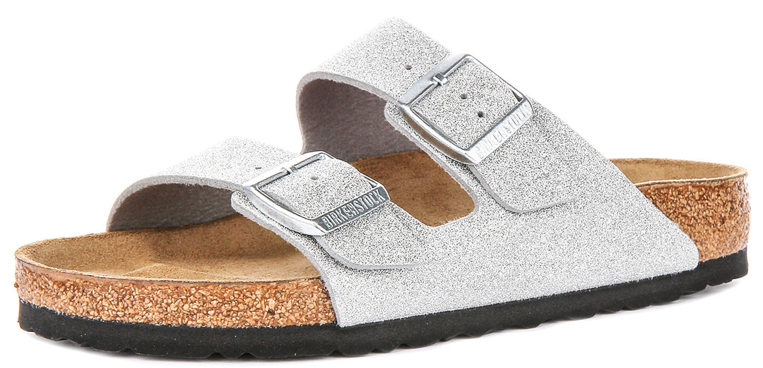 Birkenstock Arizona-sandaler | Metalliskt silverfärgad Birko-Flor – metallisk finish för kvinnor – normal läst